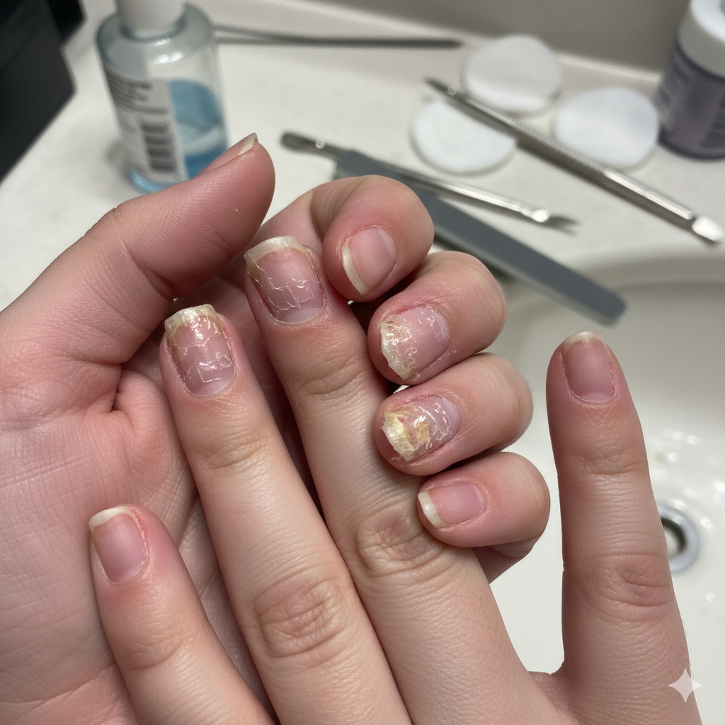 Uñas dañadas por retirada casera