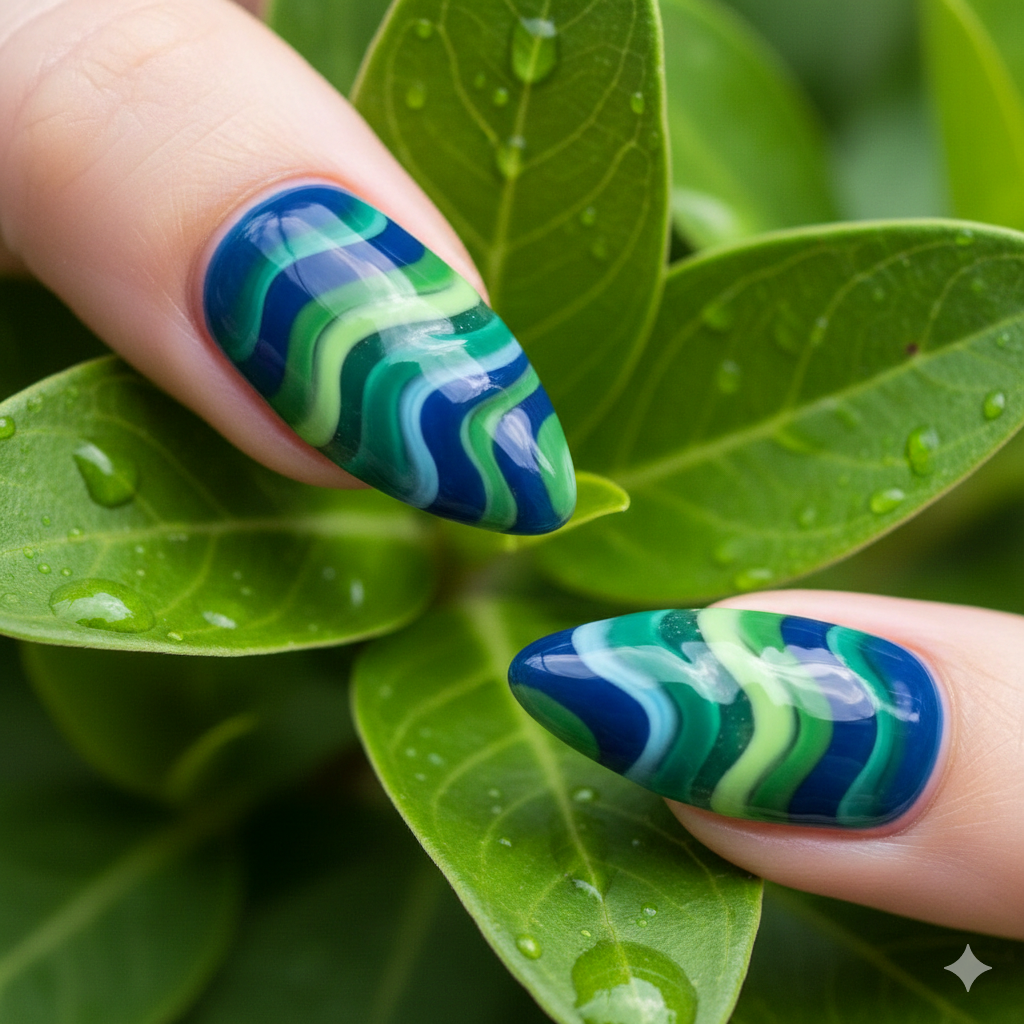 unas gel reparacion Valencia diseno azul verde rio Turia