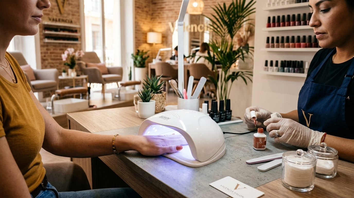 Lámpara LED profesional para uñas de gel en salón de manicura Valencia curado semipermanente