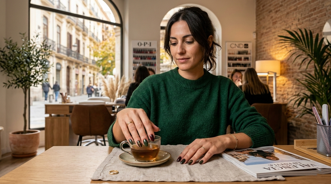 Uñas otoño-invierno 2026 con colores burdeos y verde caza en Valencia