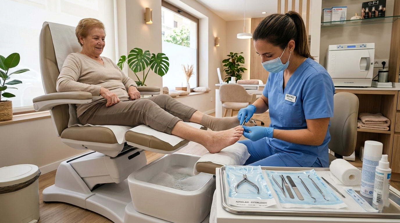 Pedicura para diabéticos en salón profesional en Valencia — instrumental esterilizado y protocolo seguro